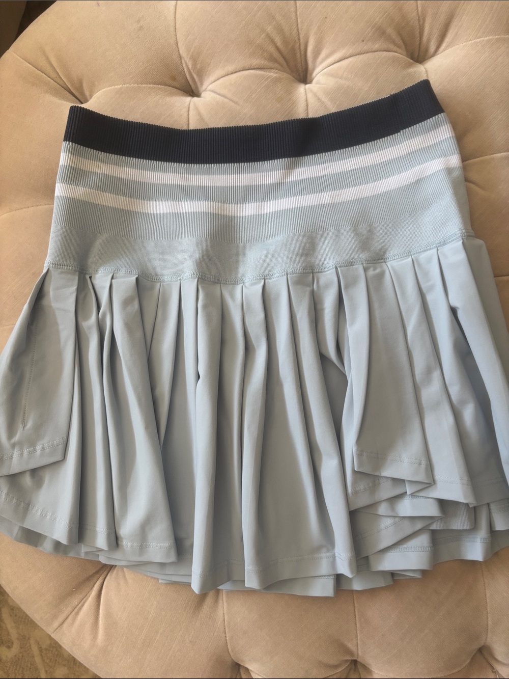Wilson Light Blue Pleated Skater Skirt with Navy Waistband
